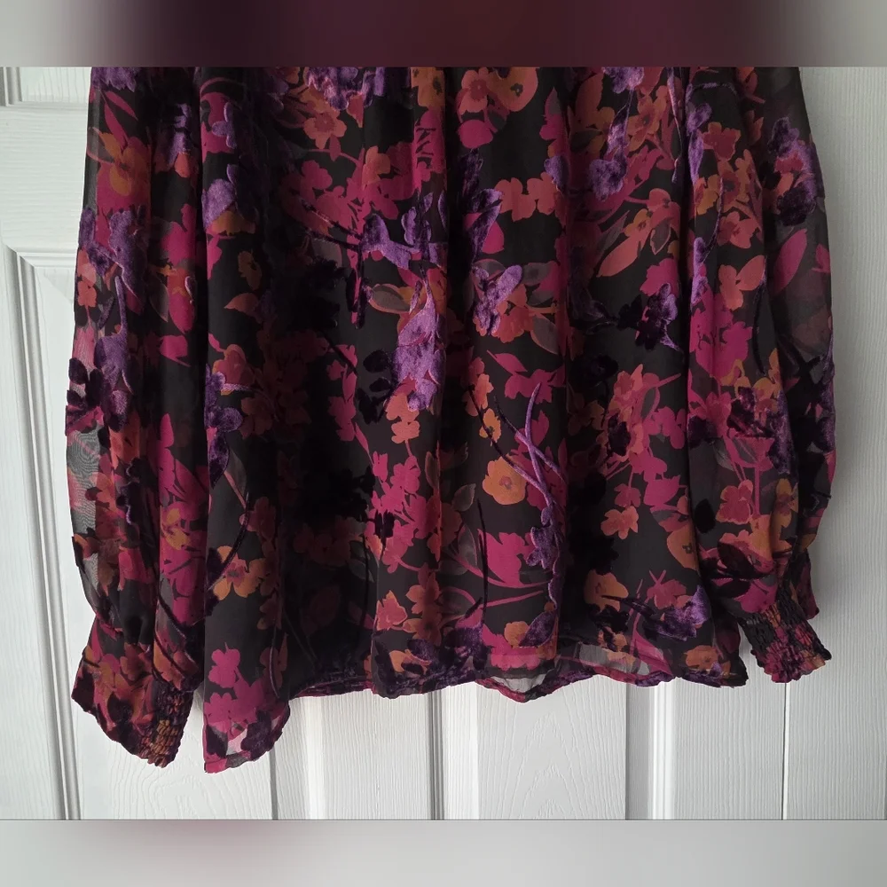 NWT Elie Tahari Woman Floral Tie-Neck Blouse - Pink/Magenta Size 2X